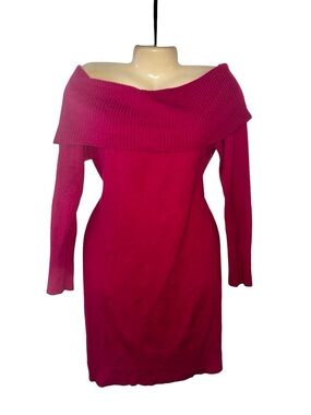 New York & Company off-Shoulder Fuchsia sweater Dress